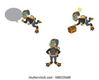 business dog diving cartoon set