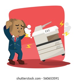 business dog panic because broken photocopy machine