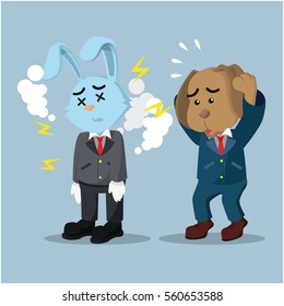 business dog panic seeing his friend