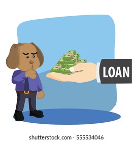 business dog thinking twice before loaning