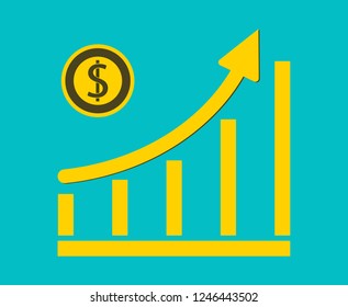 Business dollar coin concept growth chart on graph background.vector Illustrator