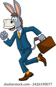 Business Donkey Jackass Cartoon Character Running With Suitcases. Vector Hand Drawn Illustration Isolated On Transparent Background