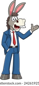 Business Donkey Jackass Cartoon Character Talking. Vector Hand Drawn Illustration Isolated On Transparent Background