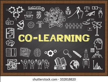 Business doodle about co learning on chalkboard.