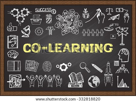 Business doodle about co learning on chalkboard.