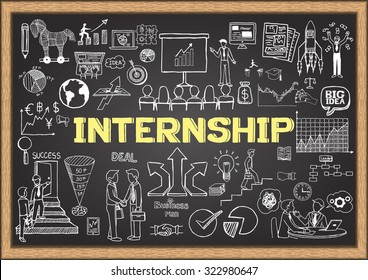 Business doodle about internship on chalkboard