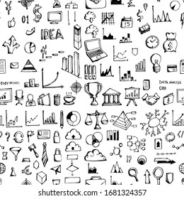 Business doodle background seamless pattern. Drawing vector illustration hand drawn