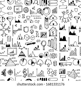 Business doodle background seamless pattern. Drawing vector illustration hand drawn