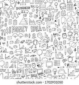 Business doodle background seamless pattern. Drawing vector illustration hand drawn