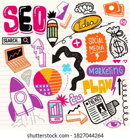 Business  doodle drawing collection.Hand drawn vector doodle illustrations in colorful cartoon style.