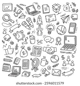 Business doodle elements. Vector illustration in line