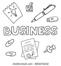 Business doodle icon. Hand drawn sketch. Coloring page. Vector illustration isolated on white background.