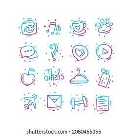 Business doodle icon set, gradient higlight, highlights collection