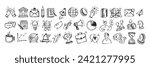 Business doodle icon set, vector hand drawn finance sketch, ink line startup money clipart. Creative presentation project scribble, cartoon cute strategy sign, achievement chart. Business doodle kit