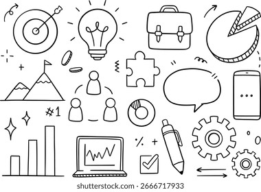 Business doodle icon set. Vector illustration