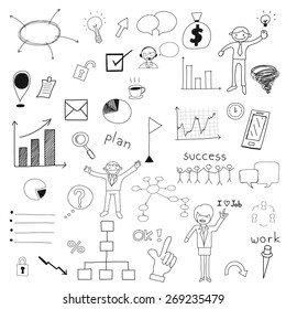 business doodle icon set vector