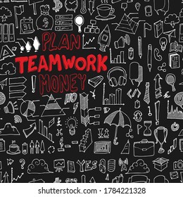 El doodle comercial es un patrón sin fisuras. Dibujo de la ilustración vector dibujado a mano en el tablero de tiza
