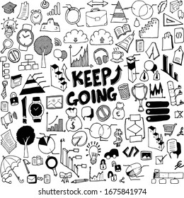 Juego de doodles de negocios. Dibujo gráfico vectorial dibujado a mano