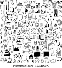 Business doodle set. Drawing vector illustration hand drawn