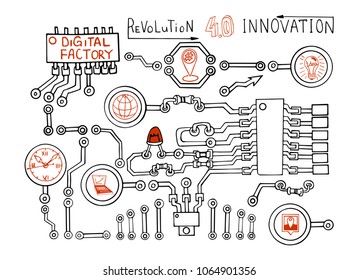 Business doodle sketch background. It include graphs, bitcoin, cryptocurrency, concept, diagrams. Vector hand drawn illustration. Business sketch vector ink doodle. Business and hi-tech symbol.