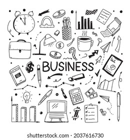 Business doodle sketch of marketing leads. Elements of business icons.