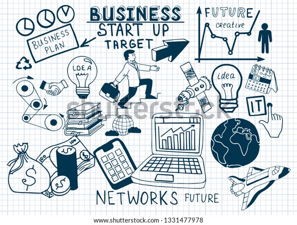 Business Doodle Sketch Set Infographics Elements Stock