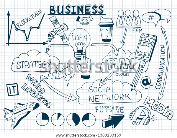 Business Doodle Sketch Set Infographics Elements Stock