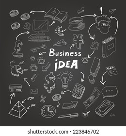 Business doodles, chalk on blackboard. Vector eps10 illustration