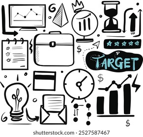 Business doodles, hand doodle vector illustration on white, Business Doodles Set, Business hand drawn doodles background vector