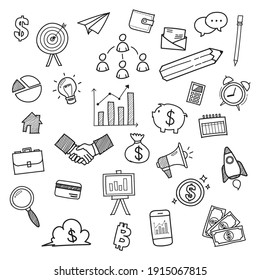 Business doodles hand drawn icons. Vector illustration