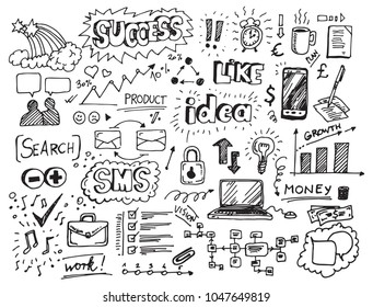 Business doodles hand-drawn sketch set