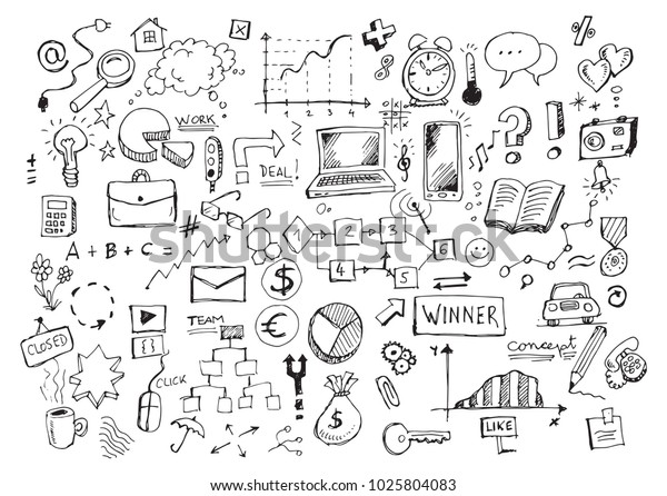 Business Doodles Handdrawn Sketch Set Stock Vector (Royalty Free ...