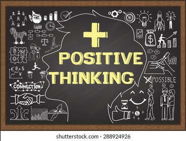 Business doodles on chalkboard with the concept of positive thinking.