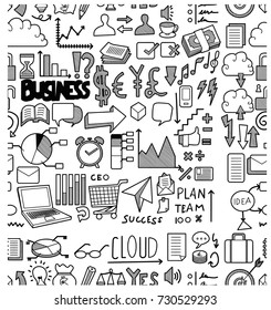 Business doodles  seamless background pattern  sketch vector ink.