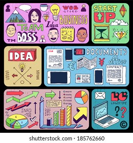 Business doodles set. Banners. Vector illustration.