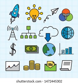 Business doodles set, simple business icon, flat business vector
