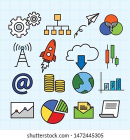 Business doodles set, simple business icon, flat business vector