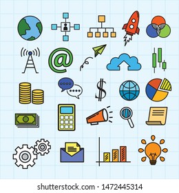 Business doodles set, simple business icon, flat business vector