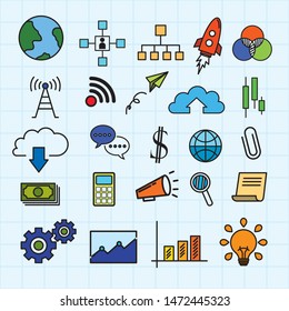 Business doodles set, simple business icon, flat business vector