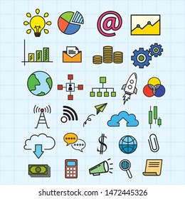 Business doodles set, simple business icon, flat business vector