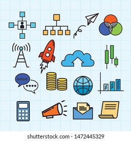 Business doodles set, simple business icon, flat business vector