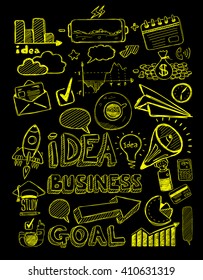 Business doodles Sketch set : infographics elements isolated, vector shapes. It include lots of icons included graphs, stats, devices,laptops, clouds, concepts and so on.