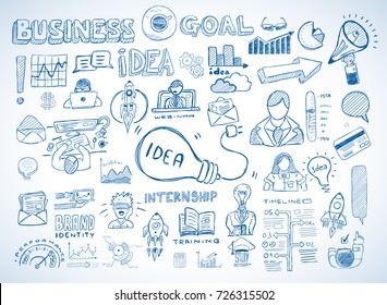 Business doodles Sketch set : infographics elements isolated, vector shapes. It include lots of icons included graphs, stats, devices,laptops, clouds, concepts and so on.