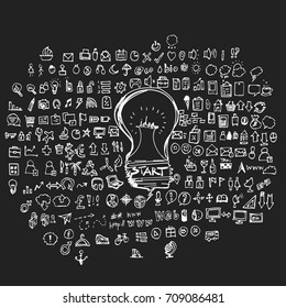 Business doodles sketch vector ink on chalkboard