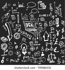 Business doodles sketch vector ink on chalkboard