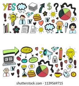 Business doodles. Social media icons. Vector background pattern.
