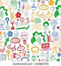 Business doodles. Social media icons. Vector background pattern. Internet, people, idea, teamwork.