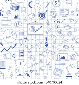 Business doodles style seamless pattern. vector illustration