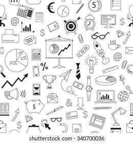 Business doodles style seamless pattern. vector illustration