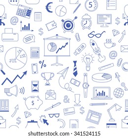 Business doodles style seamless pattern. vector illustration